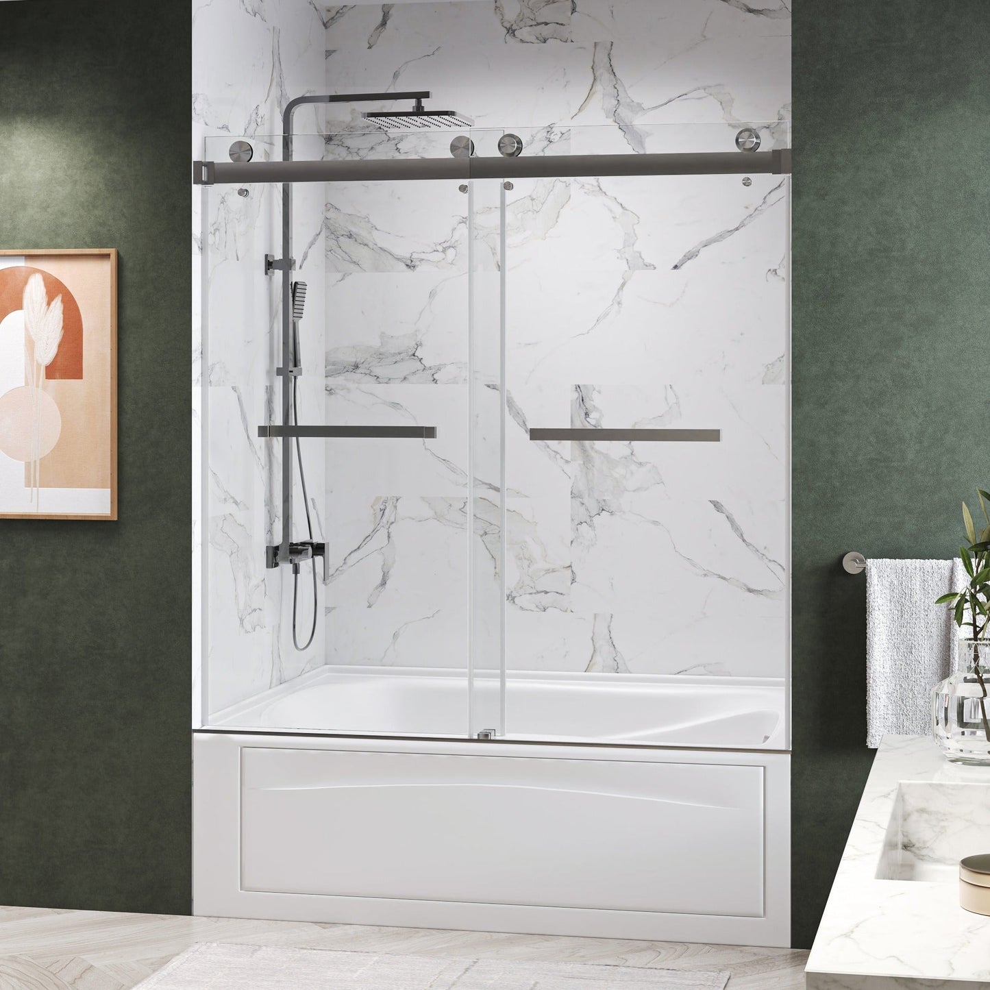 BathOasis Bathtub Frameless Double Sliding Shower Door