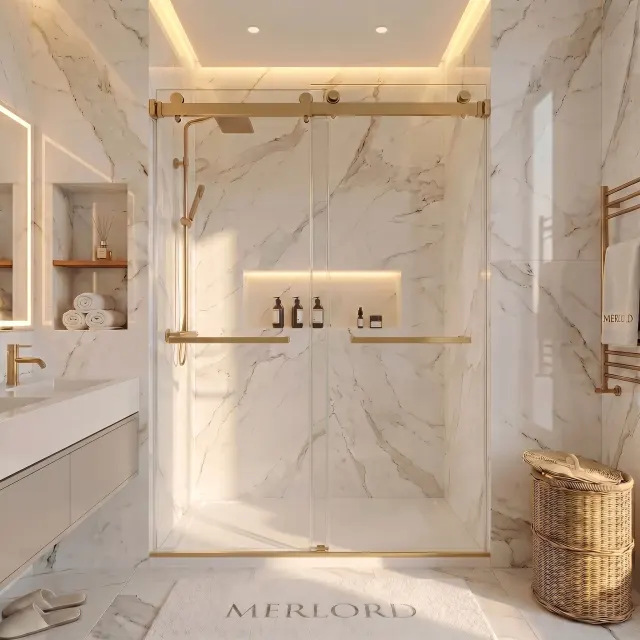 Soft-Closing Double Sliding Frameless Shower Door with Two Towel Bars - MD-DS13